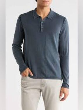 John W. Nordstrom Men's Long-Sleeve Polo in Charcoal Blue 833